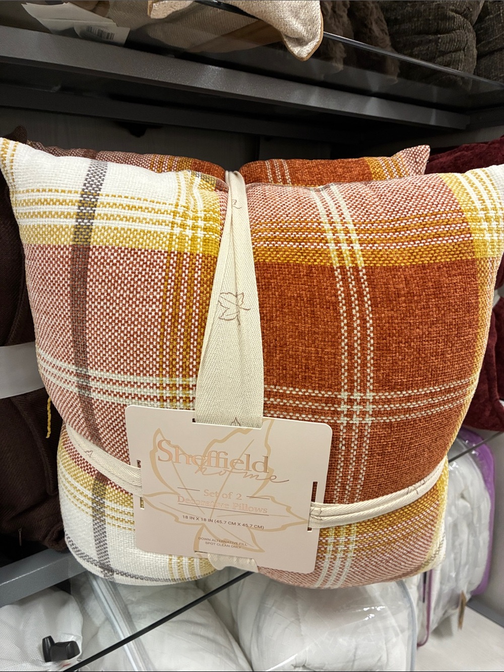 Sheffield Home Orange and Cream Plaid Decorative Throw Pillow